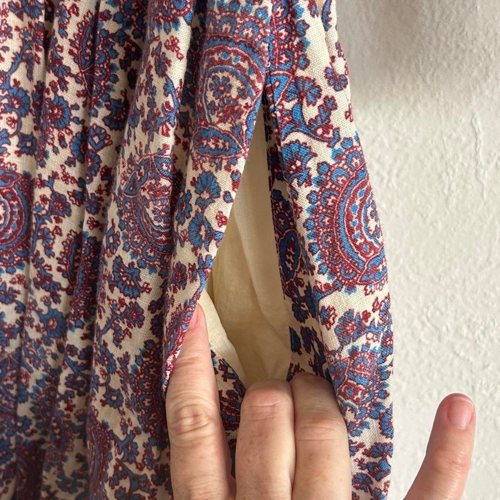 Whimsigoth Peasant Paisley Linen Dress - J.Crew Purple Boho Mini Pockets M - Picture 8 of 8